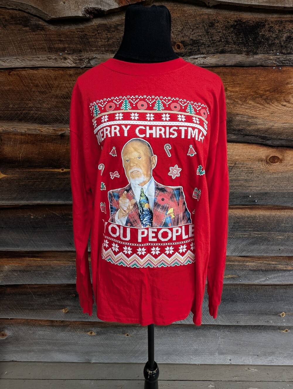 Don Cherry Vintage Style You People Ugly Christmas Long Sleeve Shirt Red L